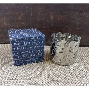 PARTYLITE SEASHELLS METAL JAR CANDLE HOLDER HOME DECOR